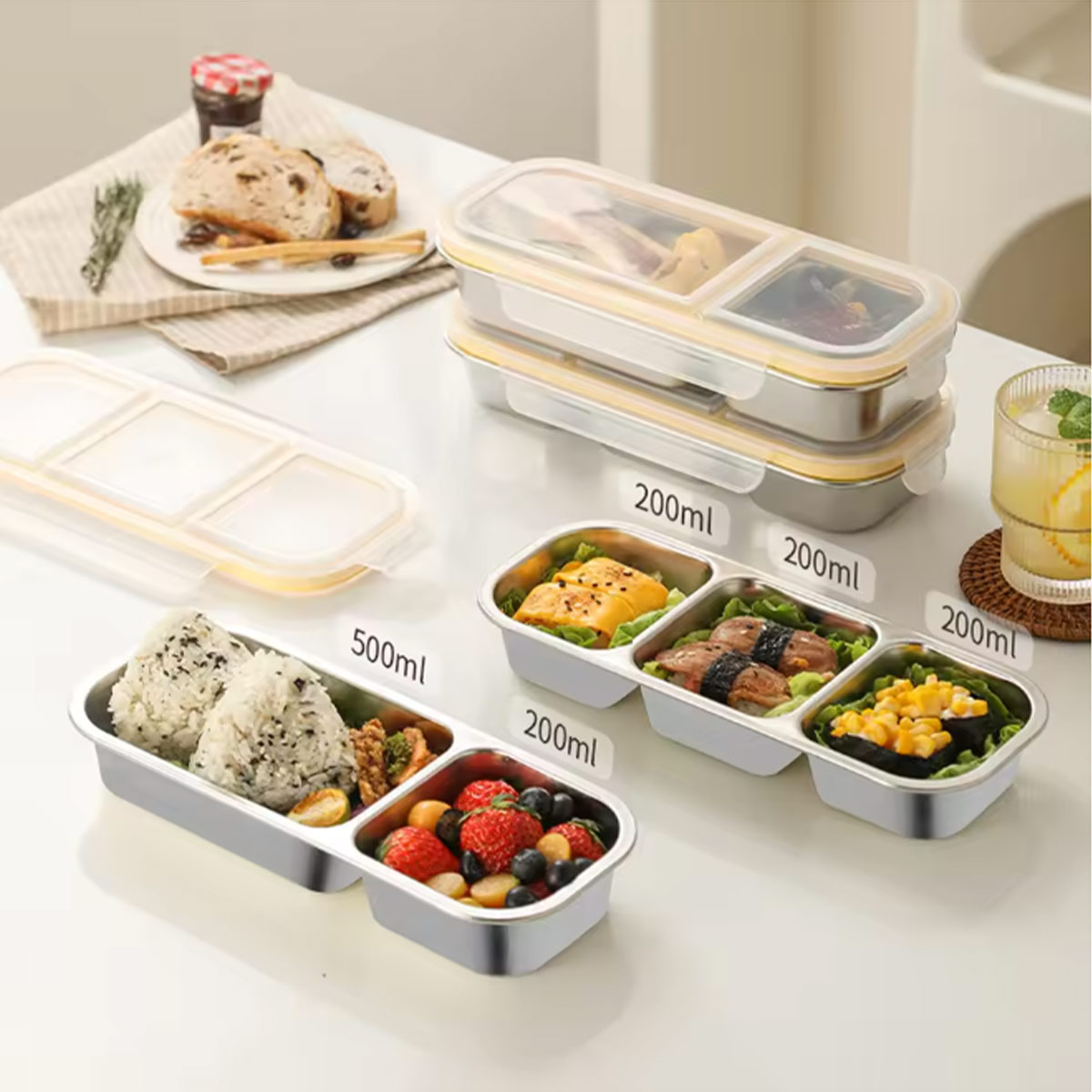 Food Snacks For Weight Loss - 304 Edelstahl 3-Fach Unterteilte Leichte Mahlzeiten-Bento-Box