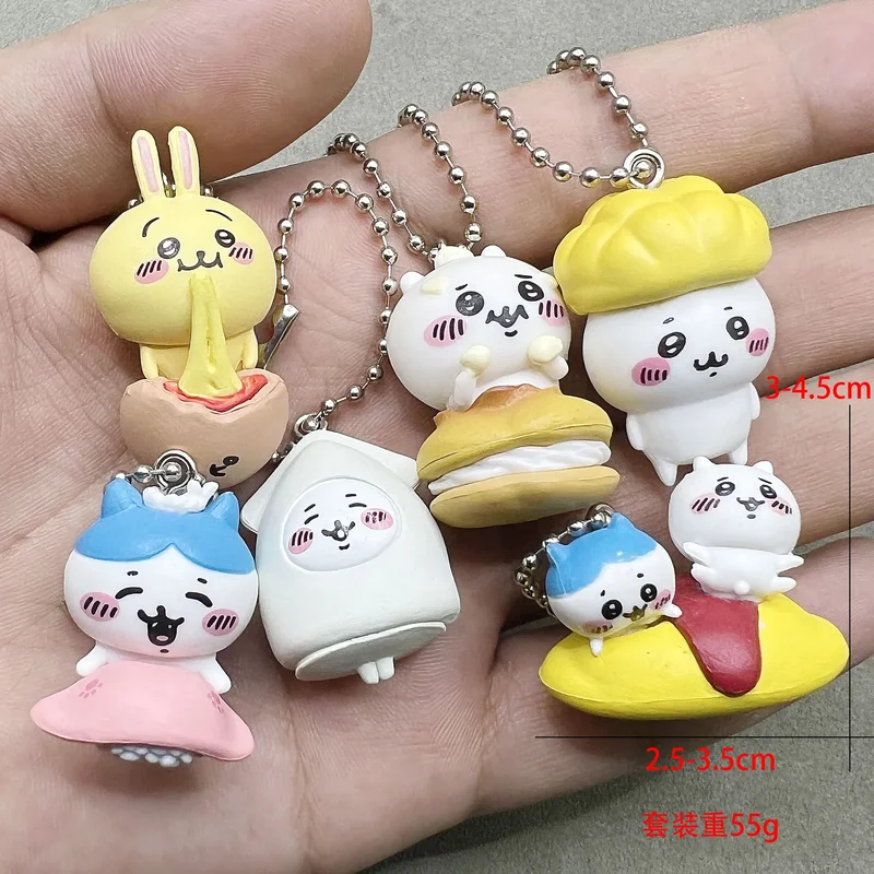 Food Grocery Snacks - Chiikawa Lebensmittel-Thema 3D-Figur Perlenketten-Schlüsselanhänger Niedliche Burger-Toast-Pilz-Eierrollen-Harzanhänger