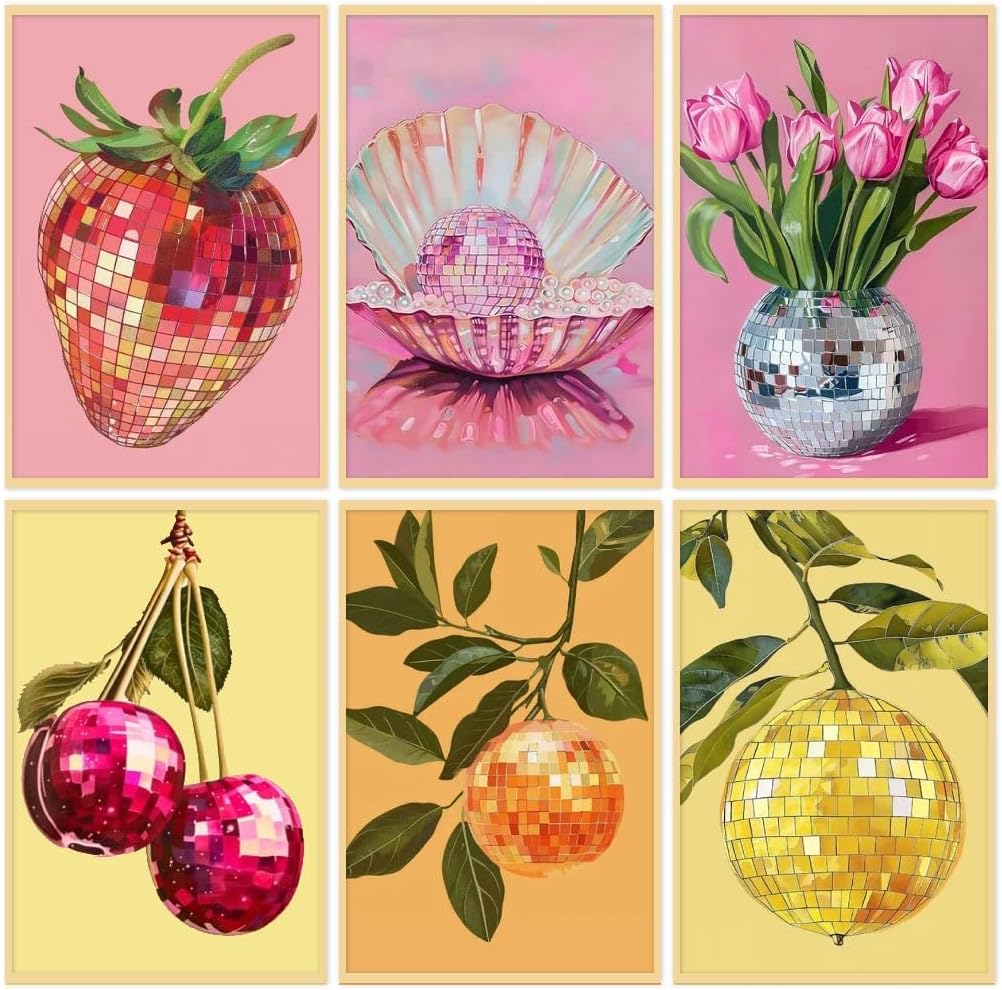 Fruit Roll Up - Diamant-Kunst-Malerei-Set für Erwachsene, glitzernde rosa Disco-Kugel,