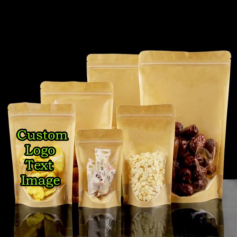 Food Or Snacks - 100 Stück Transparente Standbeutel aus Kraftpapier